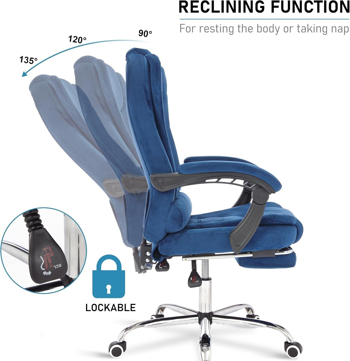 Velvet Blue Executive Office Chair Desk Adjustable Height Ergonomic Swivel Chair