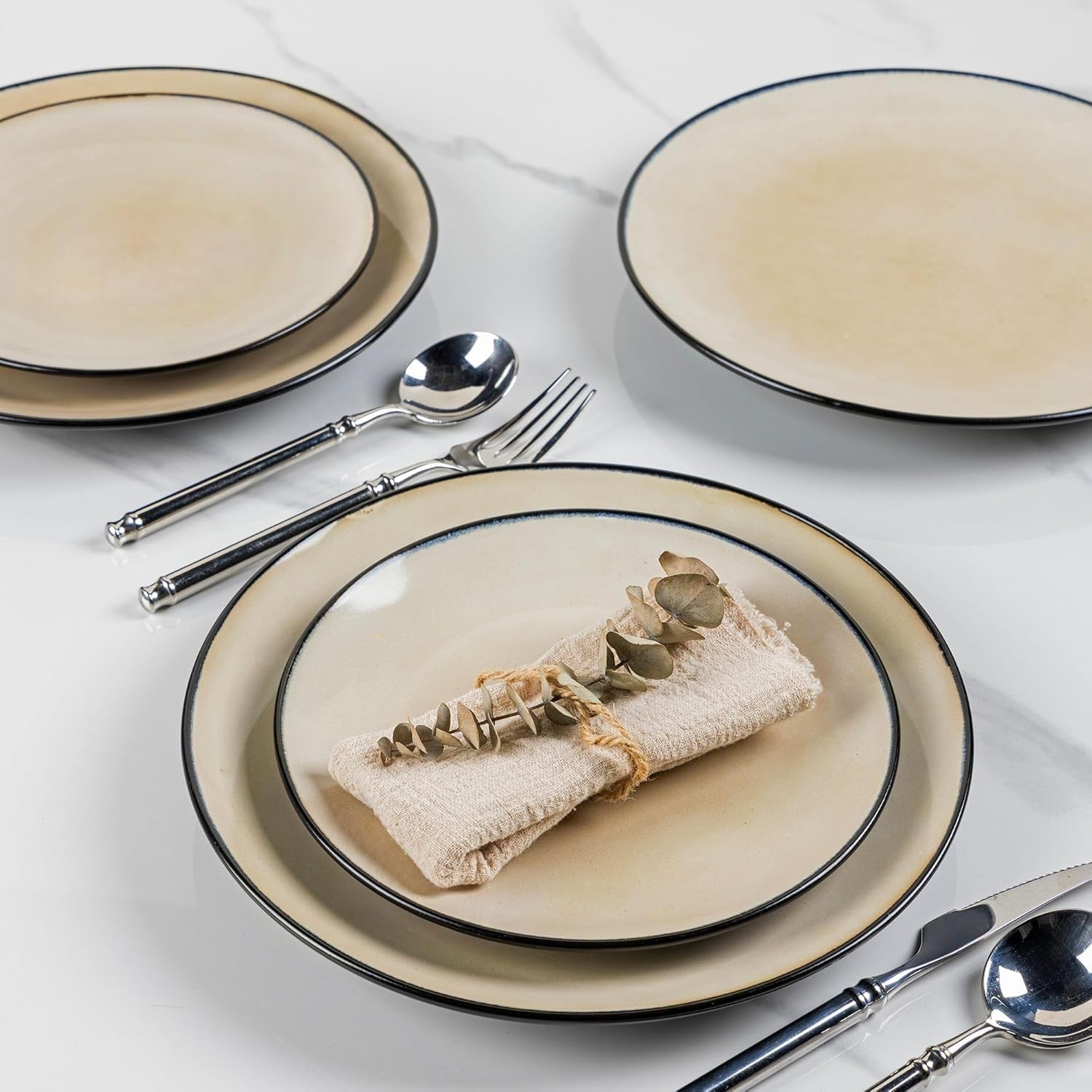 12 Piece Stoneware Dinner Plates Bowls Scratch Resistant Dishwasher Safe