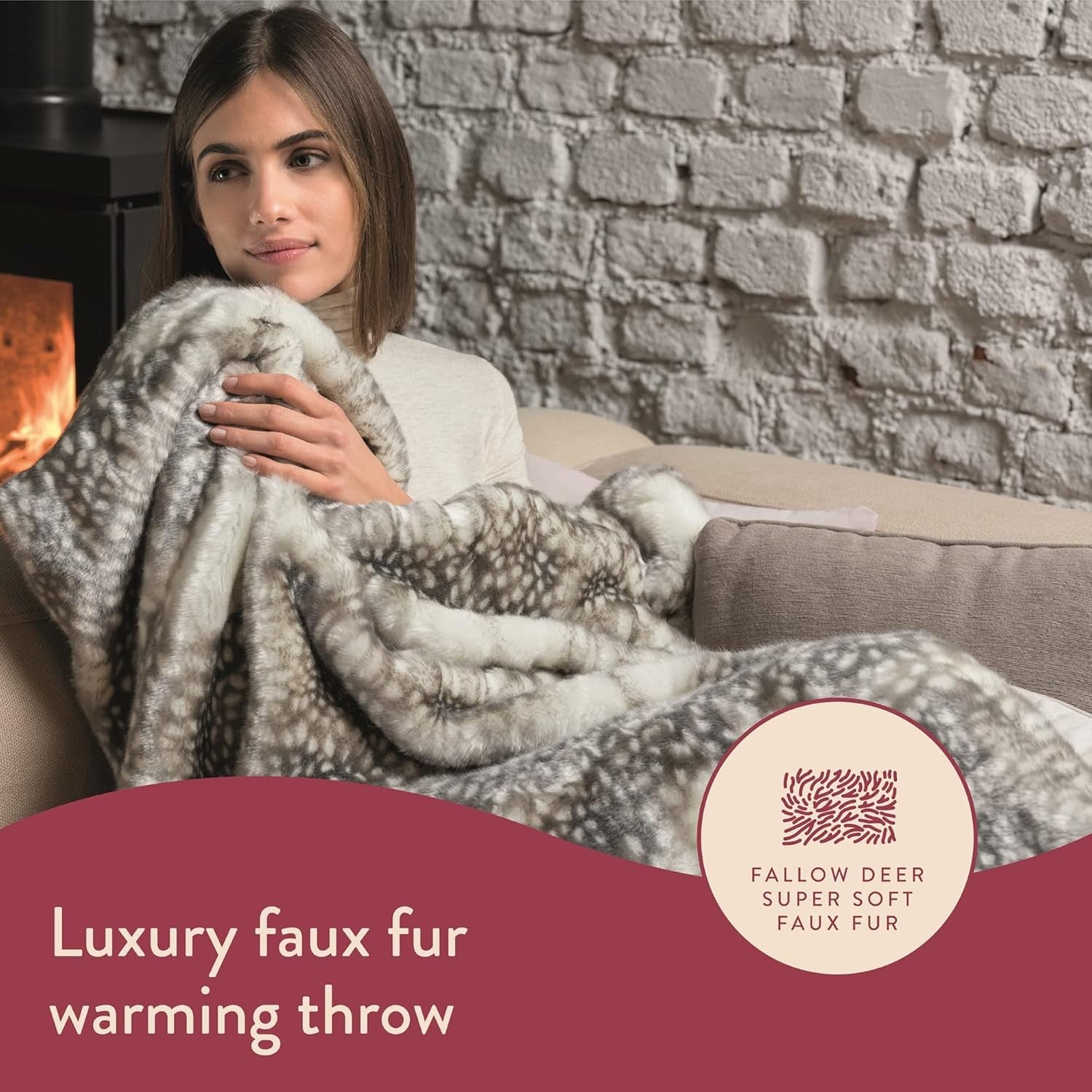 Luxury Heated Throw Faux Fur Electric Blanket Fast Timer 160x120cm