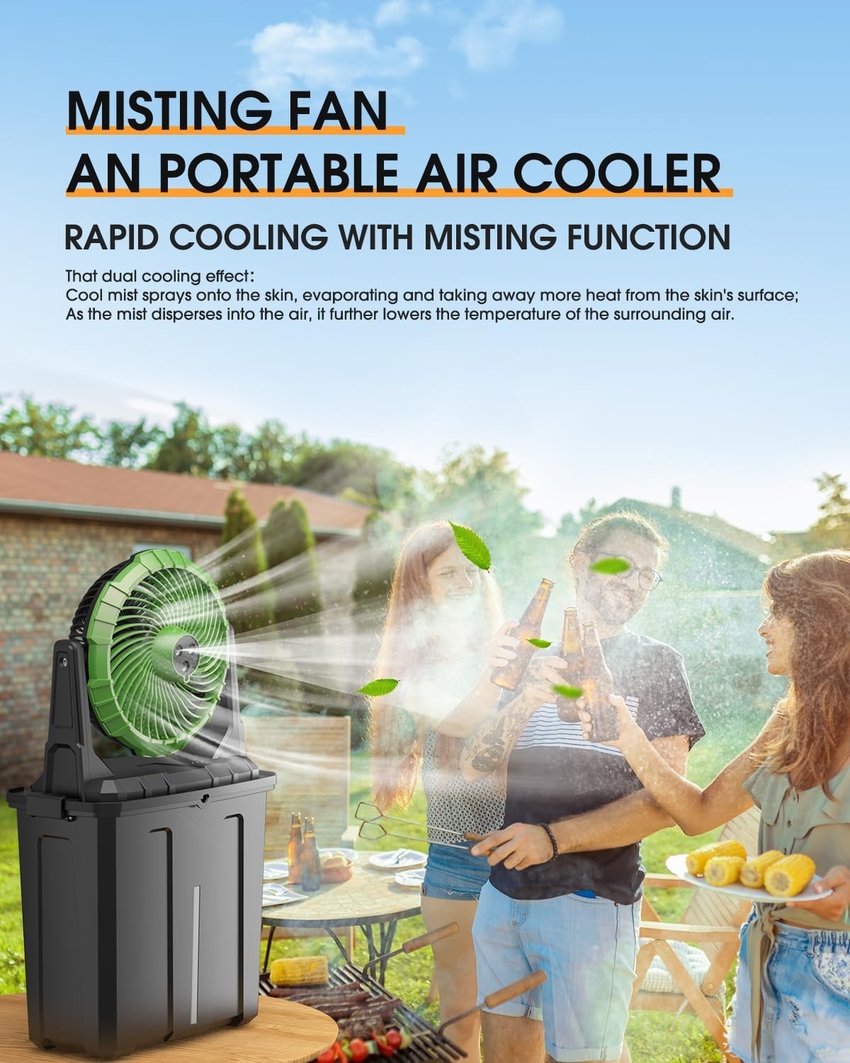Portable Misting Fan – 9L Water Tank 20000mAh Rechargeable Outdoor Fan Green