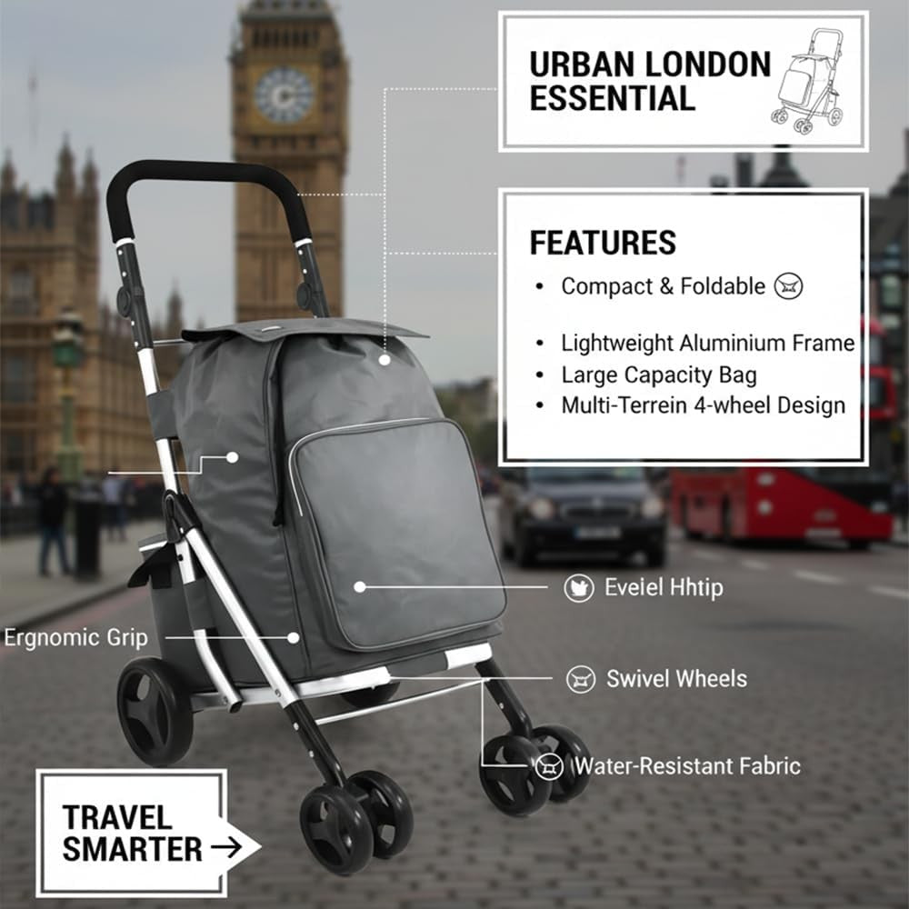6 Wheel Shopping Trolley 74L Folding Grocery Cart Cooler Bag Adjustable