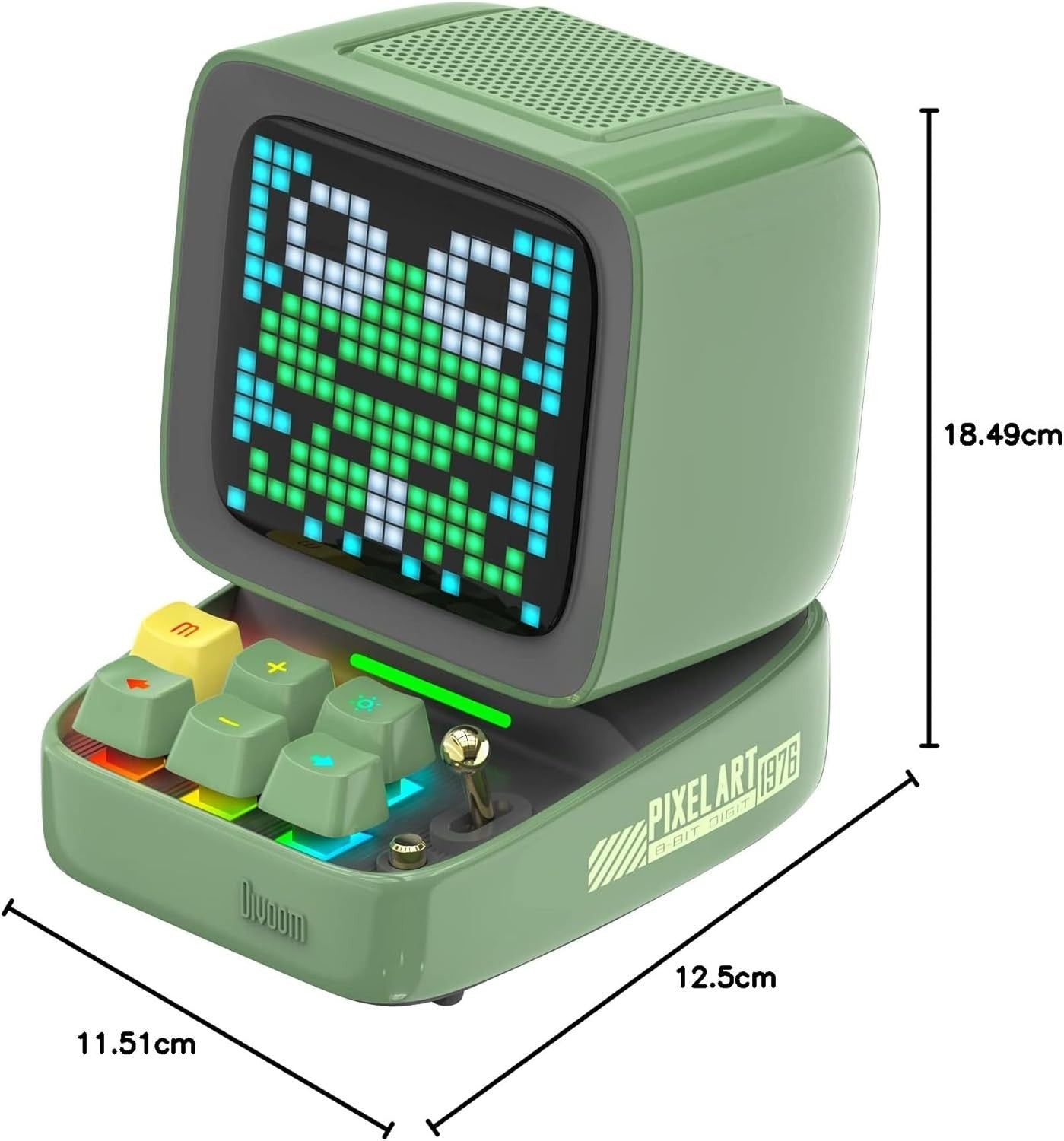Bluetooth Pixel Art Speaker Alarm Clock LED Display 10W Green Retro Cube