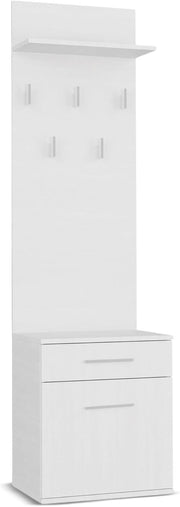 Slim White Entryway Wardrobe with Hanging Rail & Shelves | 180cm Tall