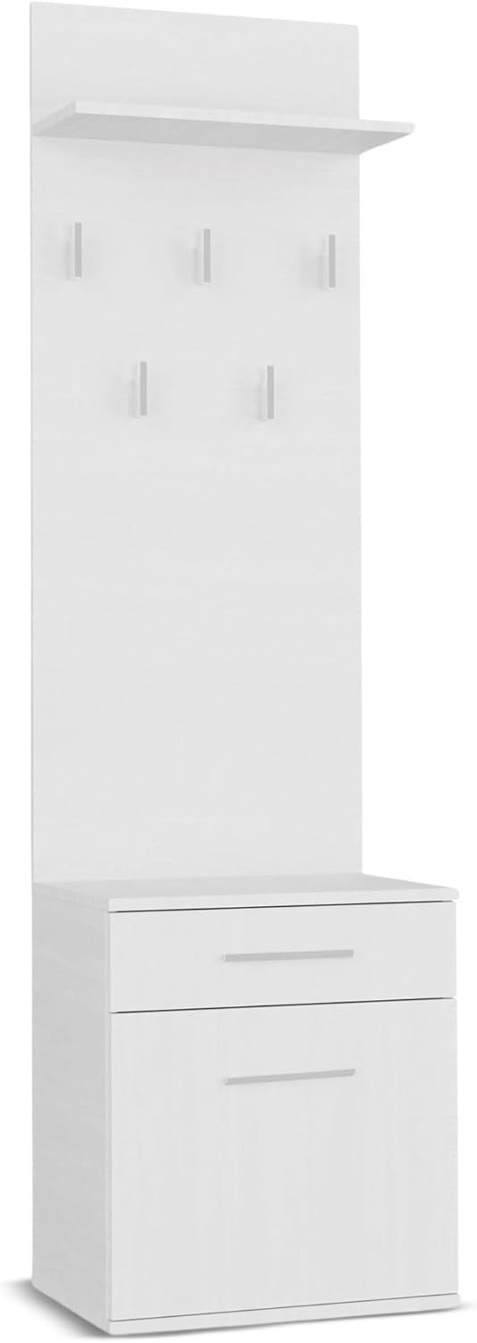 Slim White Entryway Wardrobe with Hanging Rail & Shelves | 180cm Tall