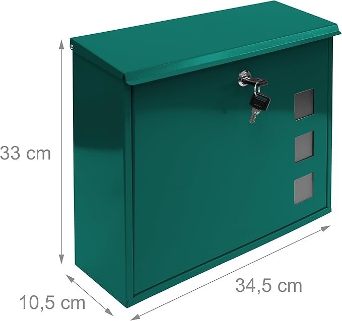 Wall Mounted Lockable Metal Mailbox Green Waterproof Letterbox 3 Windows