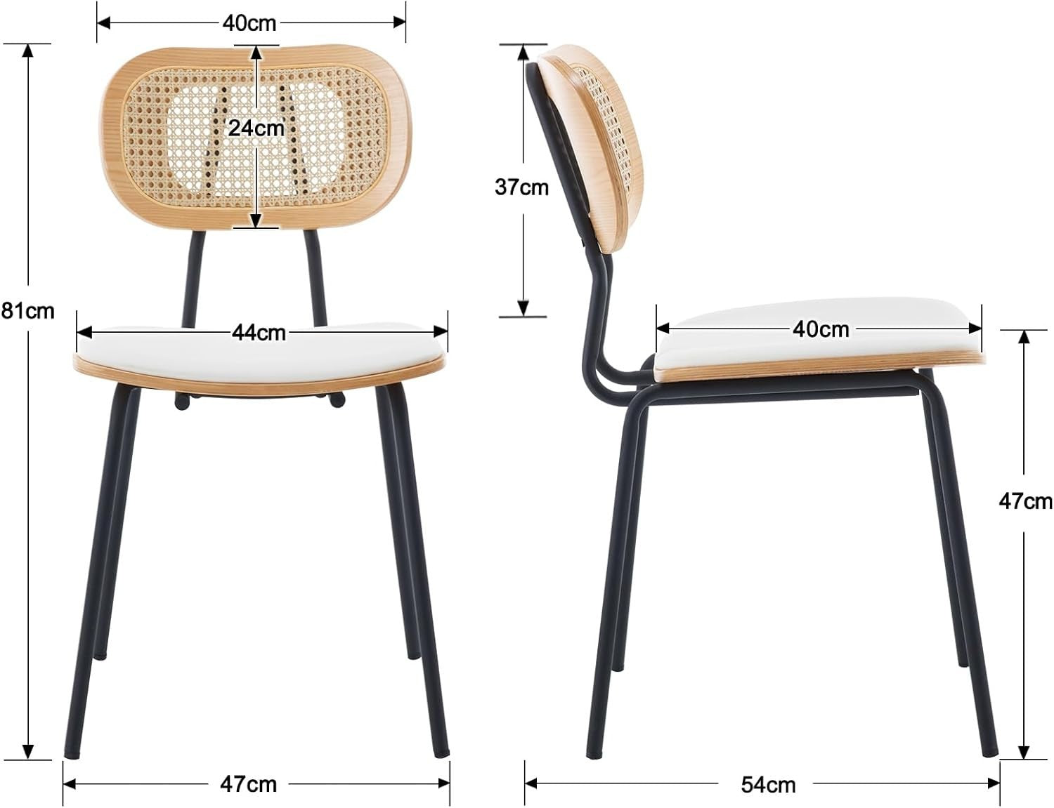White Rattan Dining Chairs Set of 2 Metal Legs Modern Kitchen Dining Seats