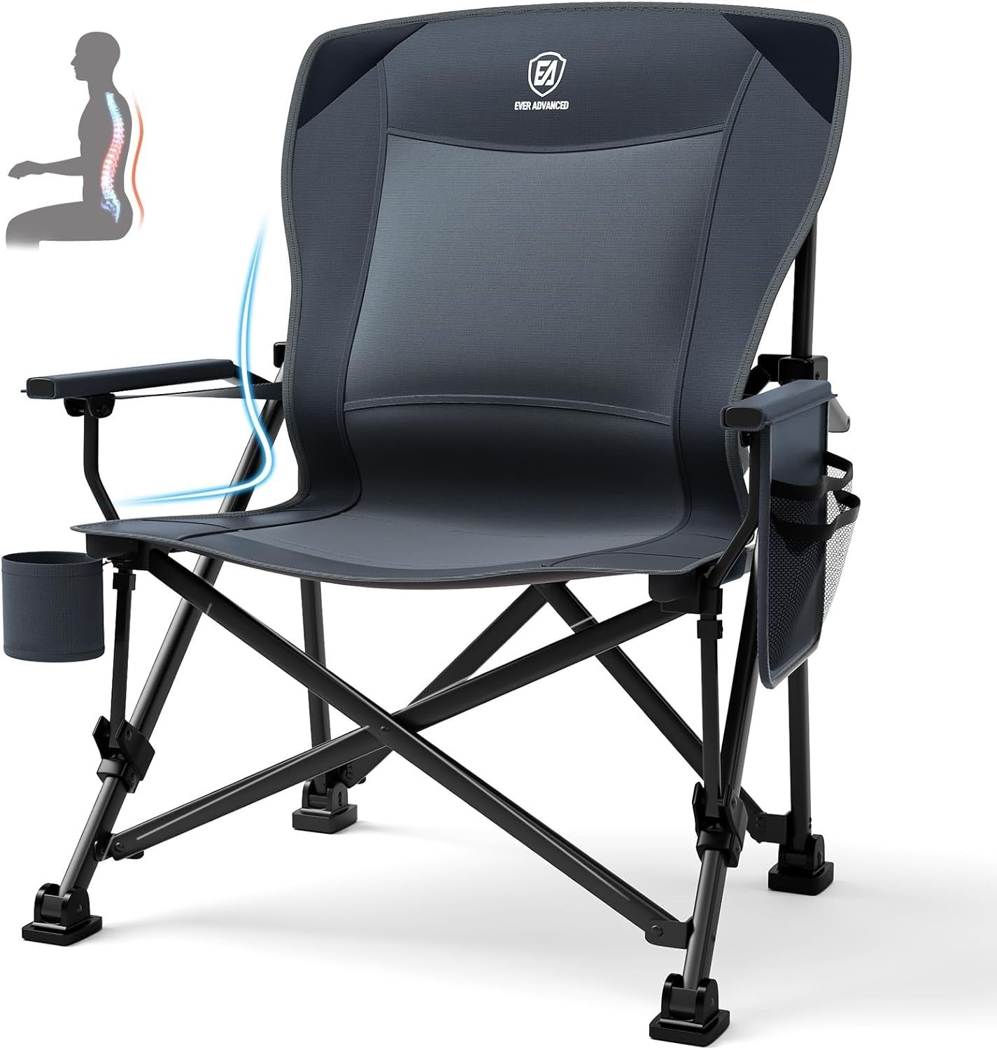 Heavy Duty Folding Camping Chair 230kg Outdoor Adjustable Lumbar Support