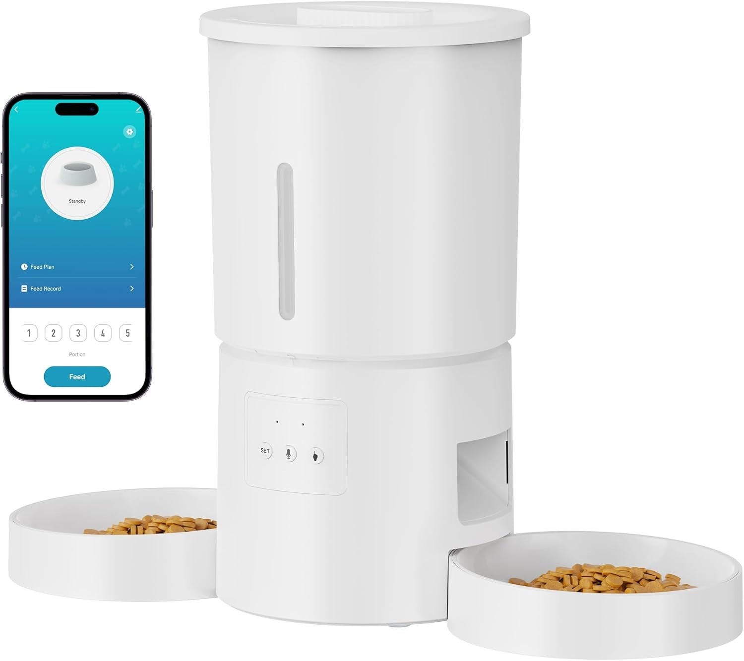 Automatic Cat Feeder 2 Bowls WiFi App Control 5L Timed Pet Food Dispenser