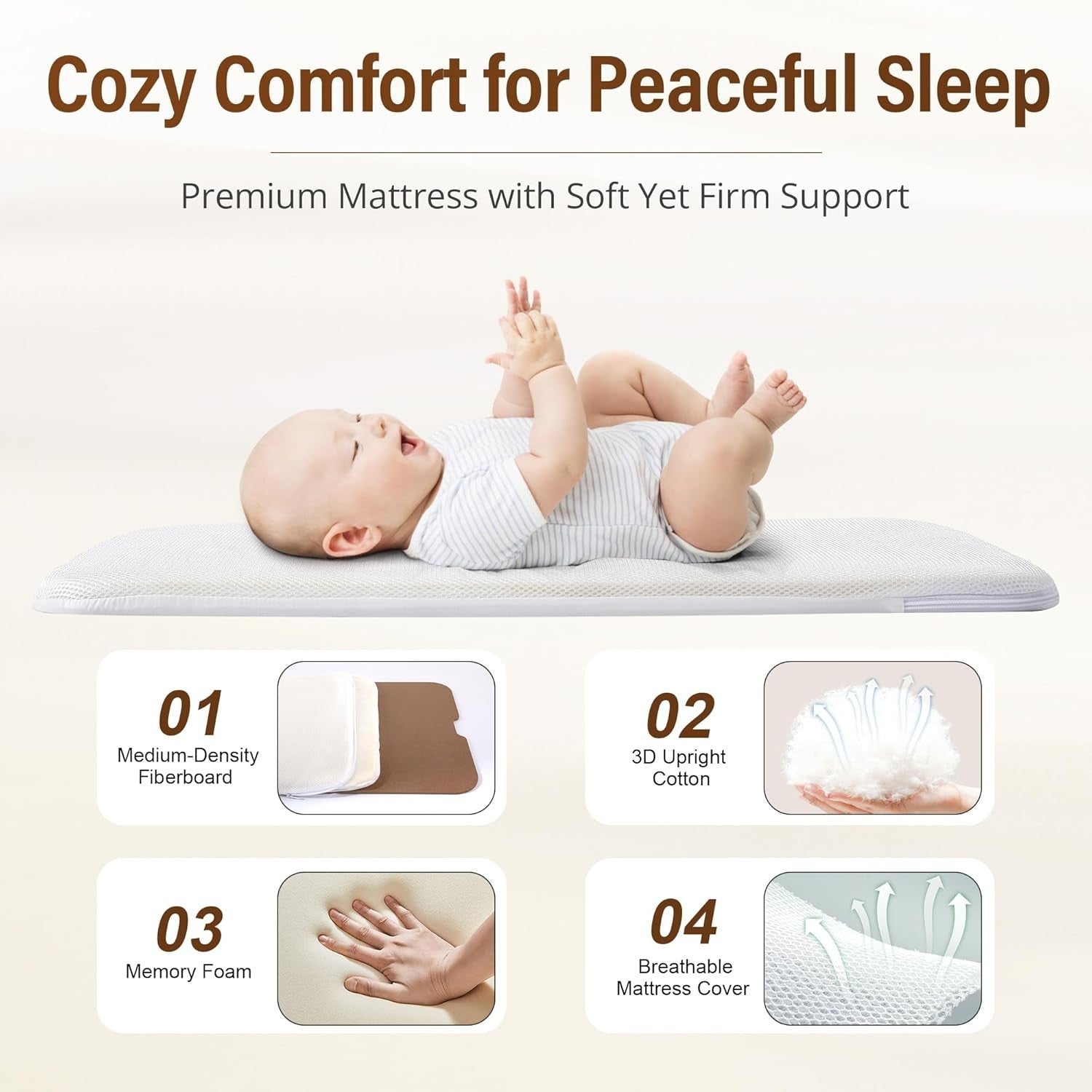3in1 Baby Rocking Bassinet Bedside Crib Co-Sleeper Cot Breathable Mesh Oatmeal