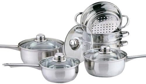 6pcs Stainless Steel Cookware Steamer Pot Set with Glass Lids & Handles
