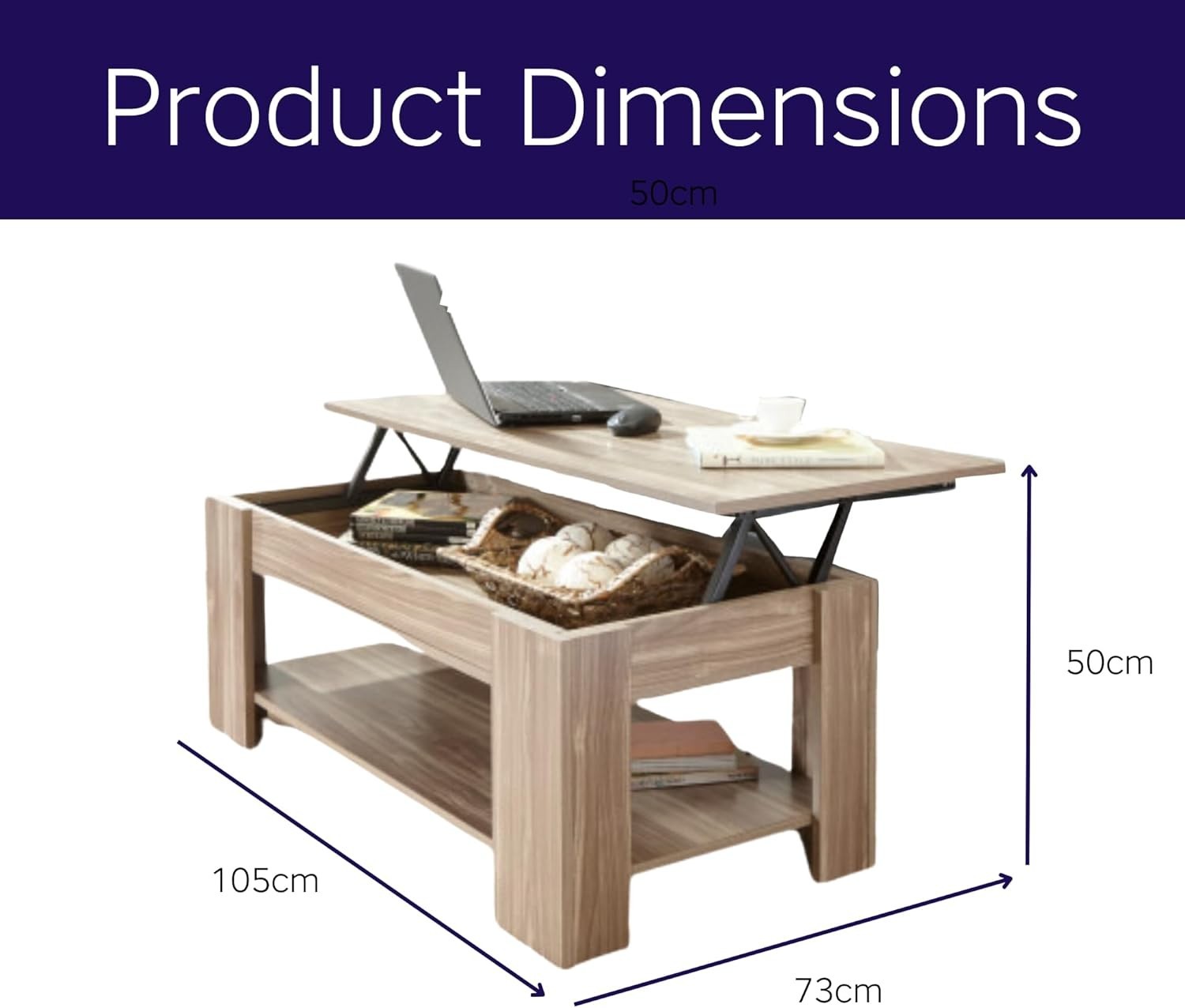 Lift Top Coffee Table with Hidden Storage & Shelf – Walnut Modern Space Saver