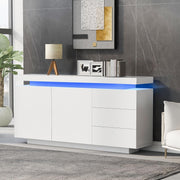 High Gloss White Sideboard Cabinet with 2 Doors, 3 Drawers & LED Lights
