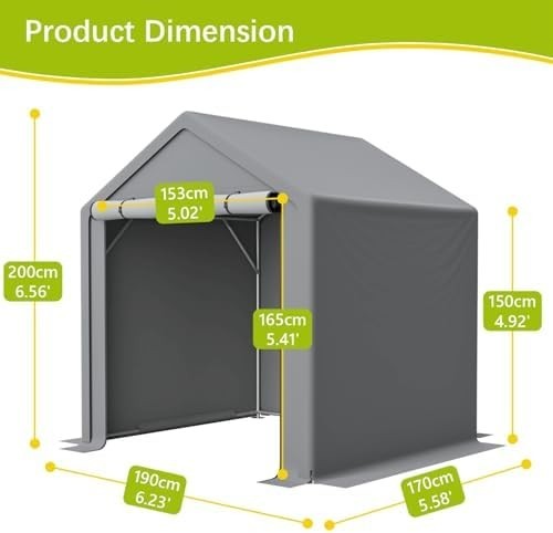 Outdoor Garden Storage Tent 6x5.6ft Waterproof Steel Frame Grey