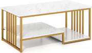 Modern Faux Marble Coffee Table 2-Tier Rectangular with Storage Shelf 110x60cm