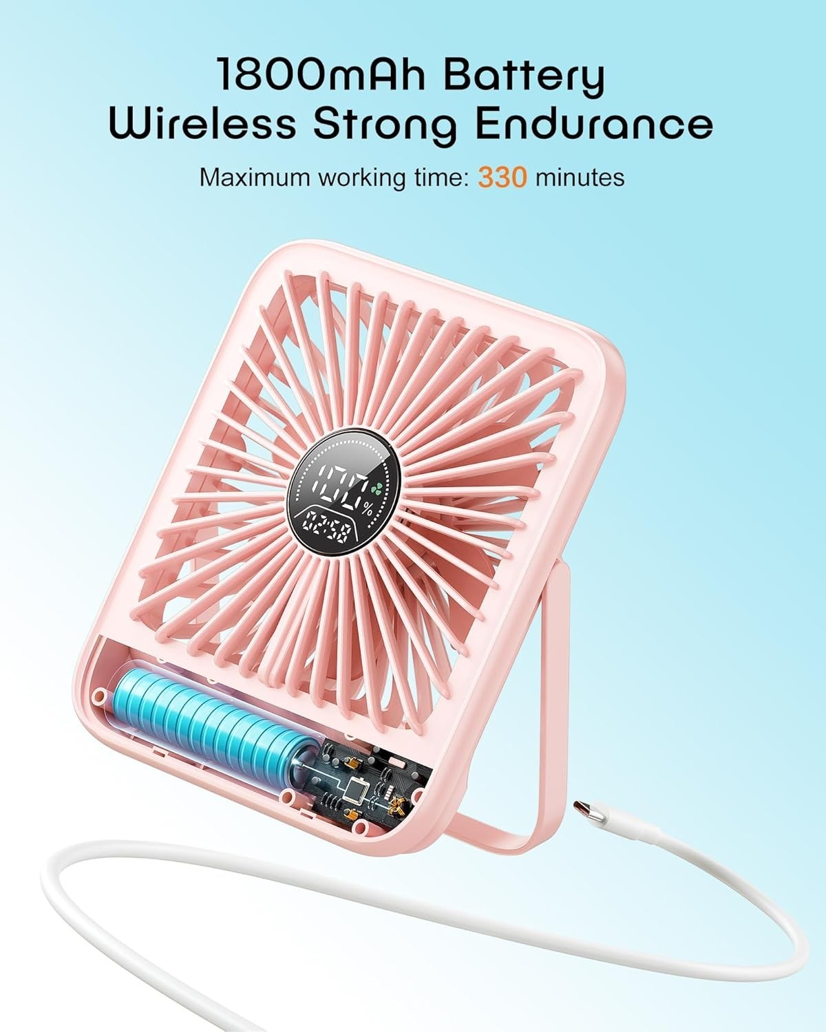 Mini Desk Fan – 100 Speed Adjustable Portable Cooling Fan w/ LED Display Pink