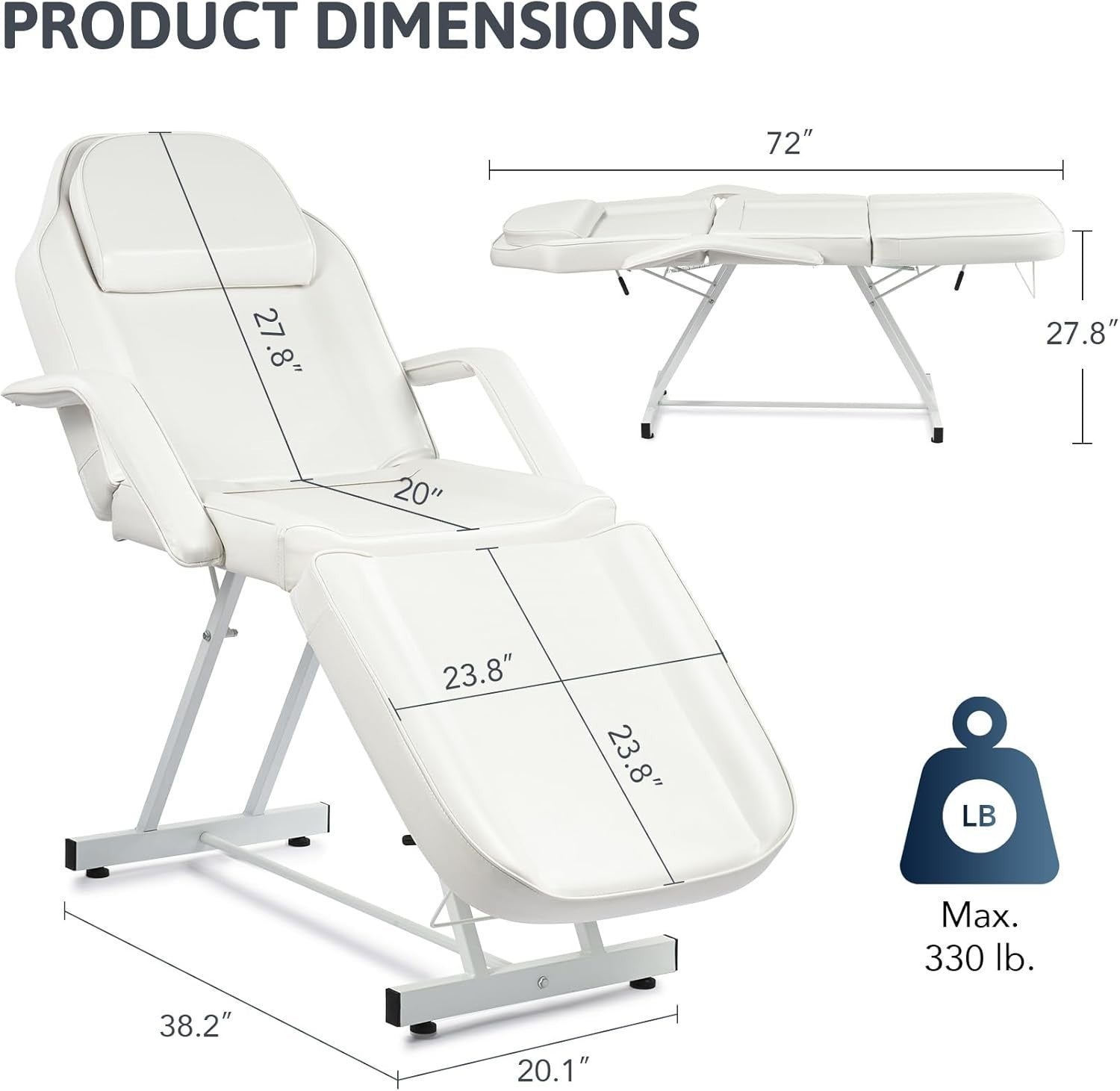 3 Section Folding Massage Table Adjustable Therapy Bed With Headrest Armrests