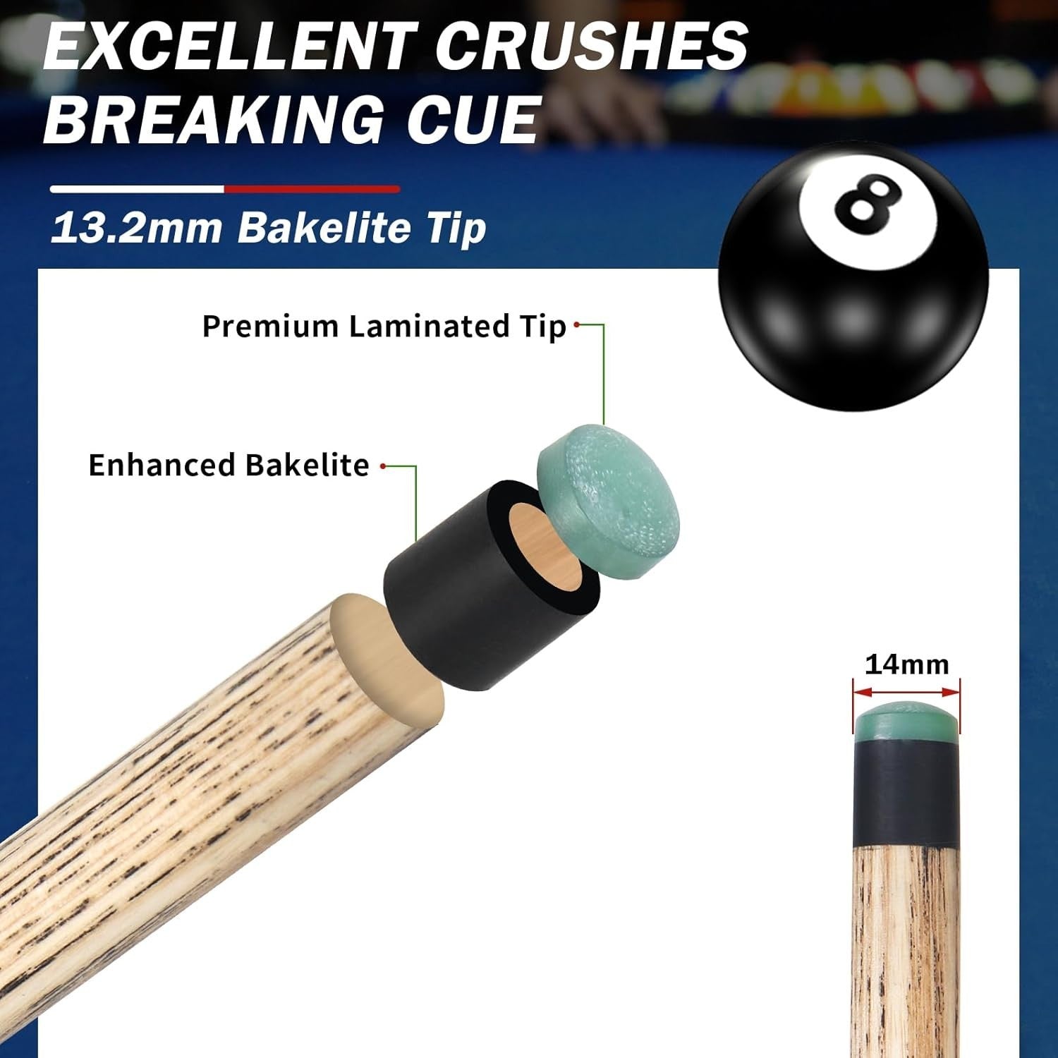 21oz Heavy Break Pool Cue 57.3" Ash Shaft 13.5mm Bakelite Tip