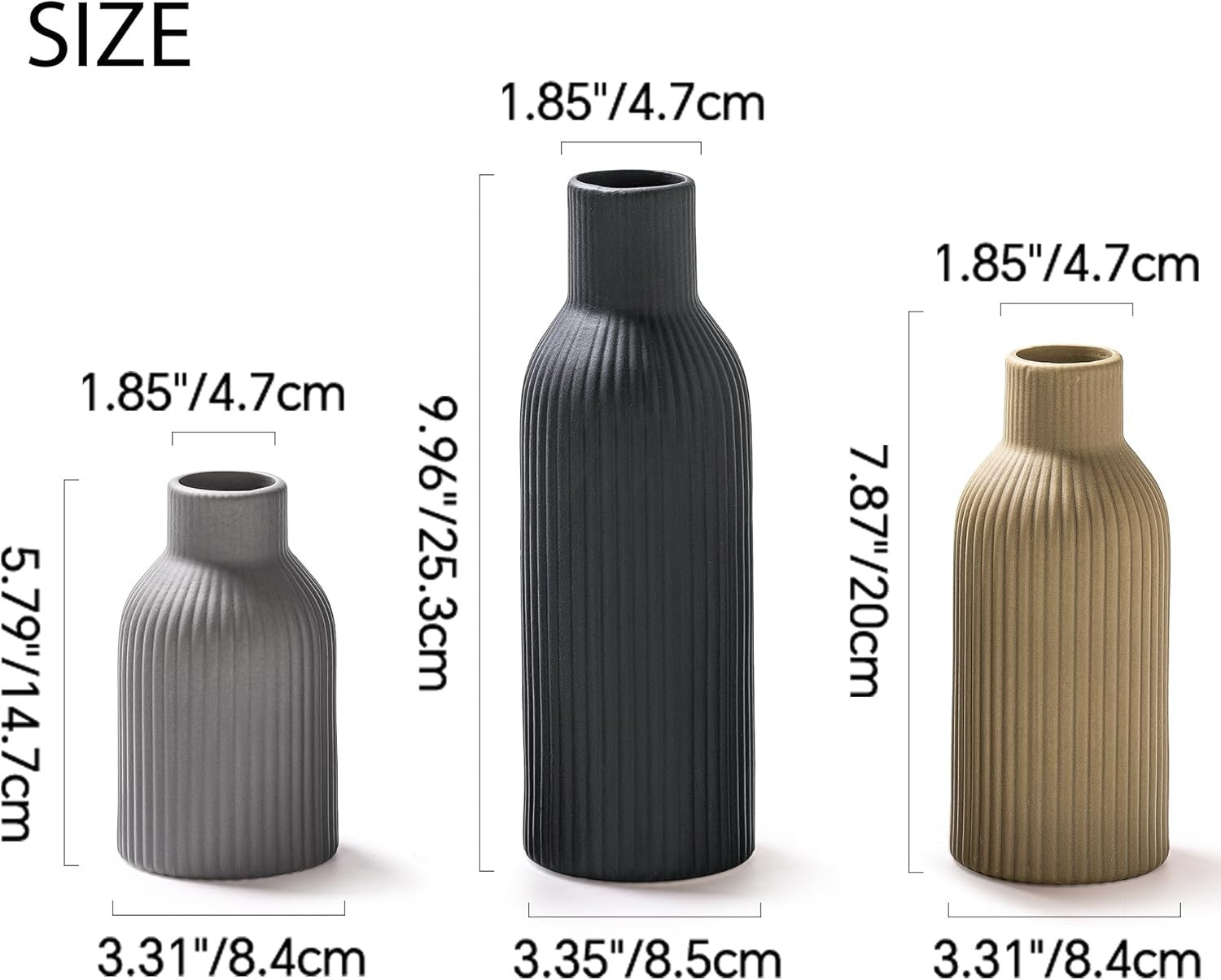 Ceramic Vase Set of 3 Farmhouse Pampas Vases Boho Home Decor