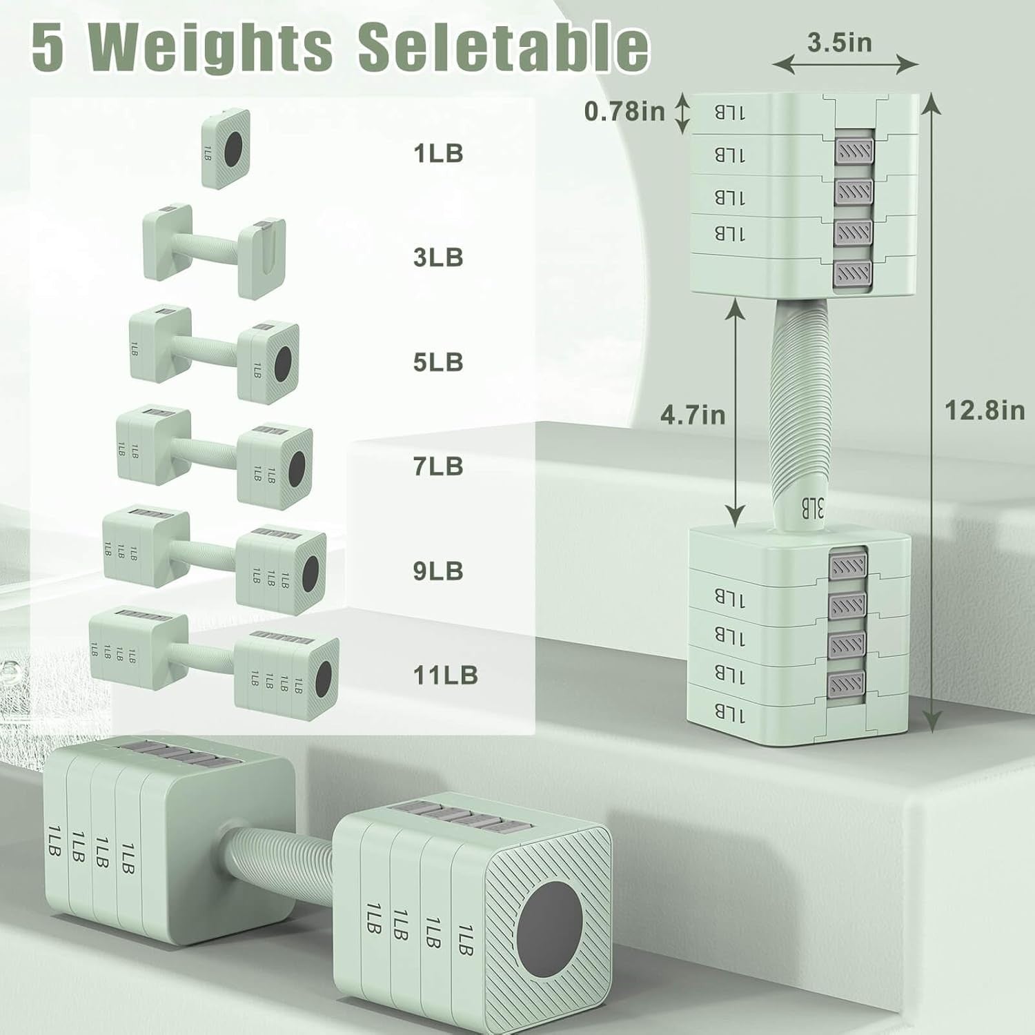 Adjustable Dumbbells Set 5-in-1 3–11LB Each Quick Change Home Weights