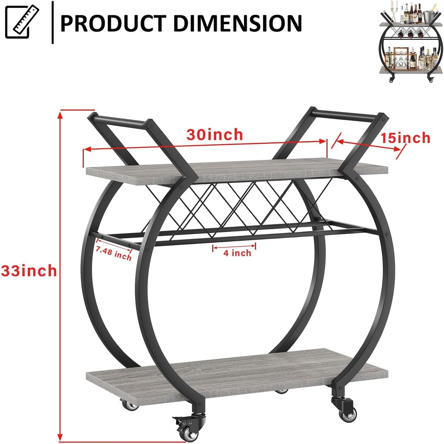 Industrial Drinks Trolley Bar Cart on Wheels Wine Rack Coffee Serving Cart