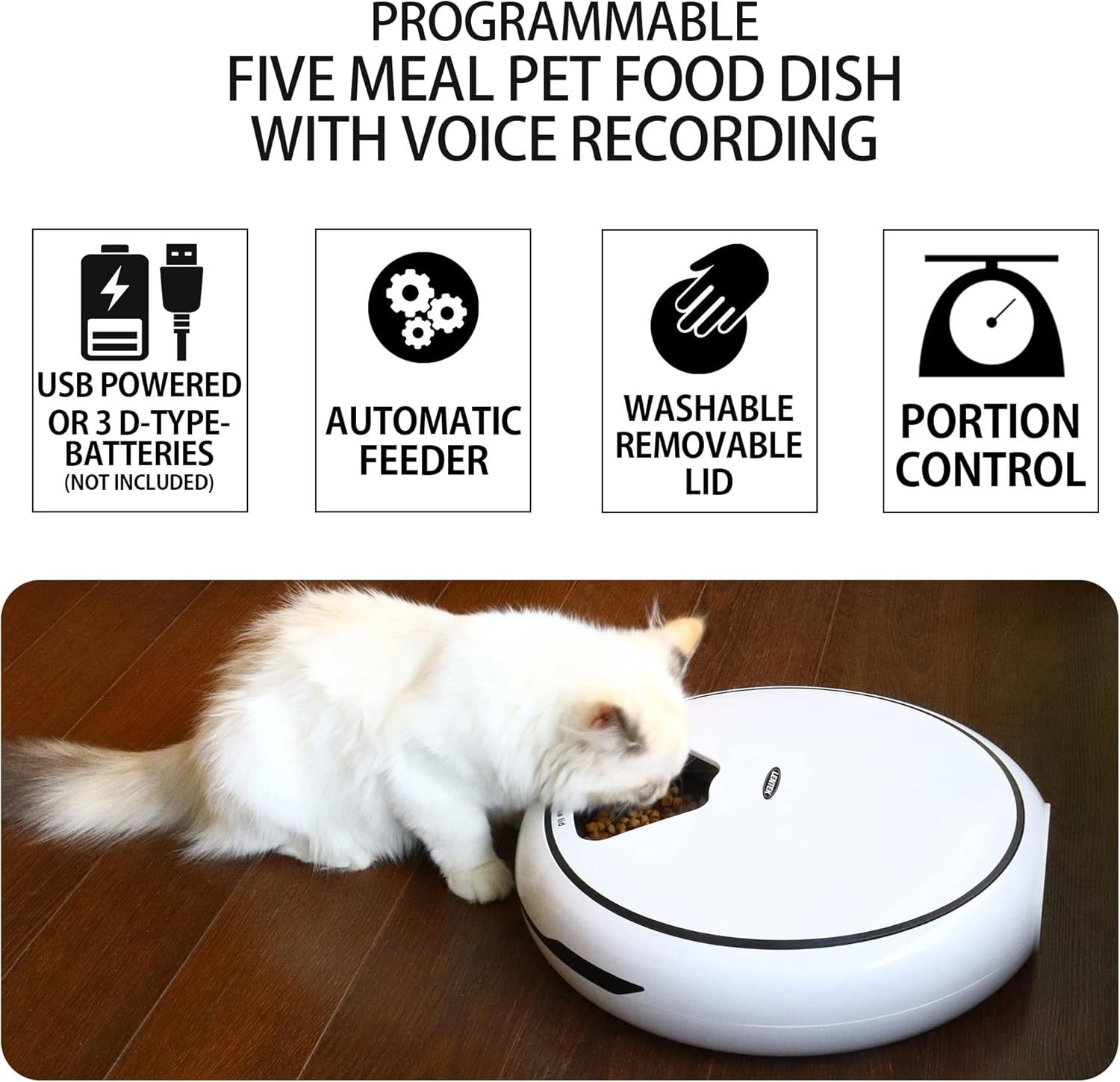 Smart Automatic Pet Feeder 5 Meal WiFi Camera Voice Control Bowl