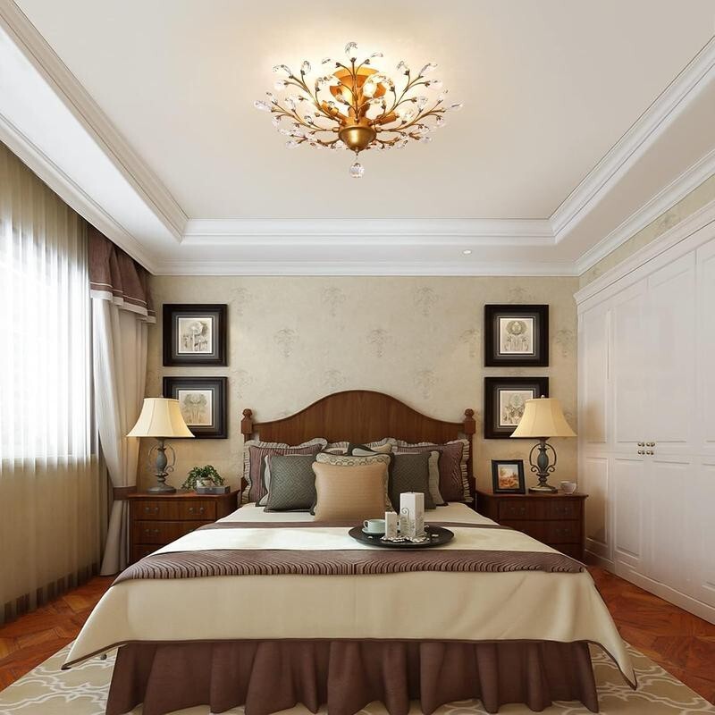 Gold Vintage Crystal Chandelier Flush Ceiling Light E14 Pendant 4-Light