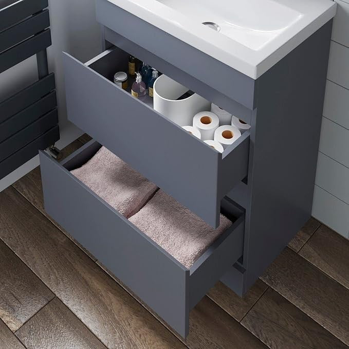 800mm Gloss Bathroom Vanity Unit with Basin Sink 2 Drawer Floor Standing cabinet