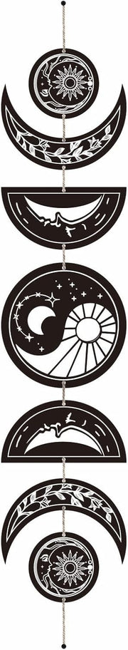 Moon Phase Wall Decor Wooden Boho 7-Piece Yin Yang Art