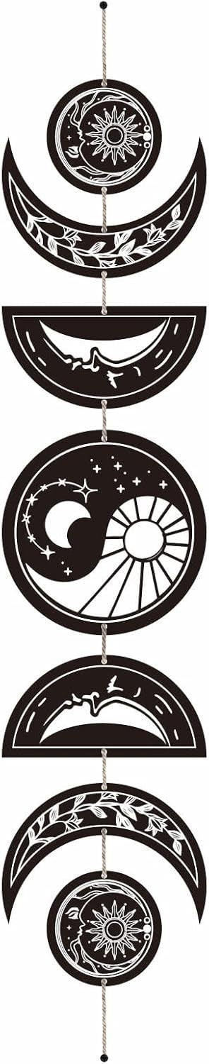 Moon Phase Wall Decor Wooden Boho 7-Piece Yin Yang Art
