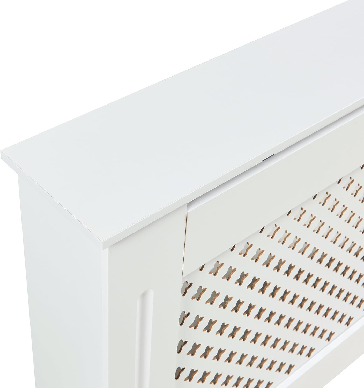 Small White Radiator Cover 78cm Modern Diamond Design MDF Wall Cabinet