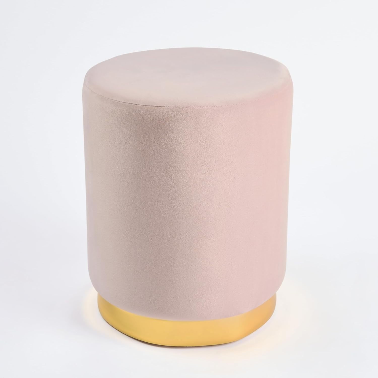 Blush Matte Velvet Ottoman Stool with Gold Metal Base – Luxury Vanity Seat