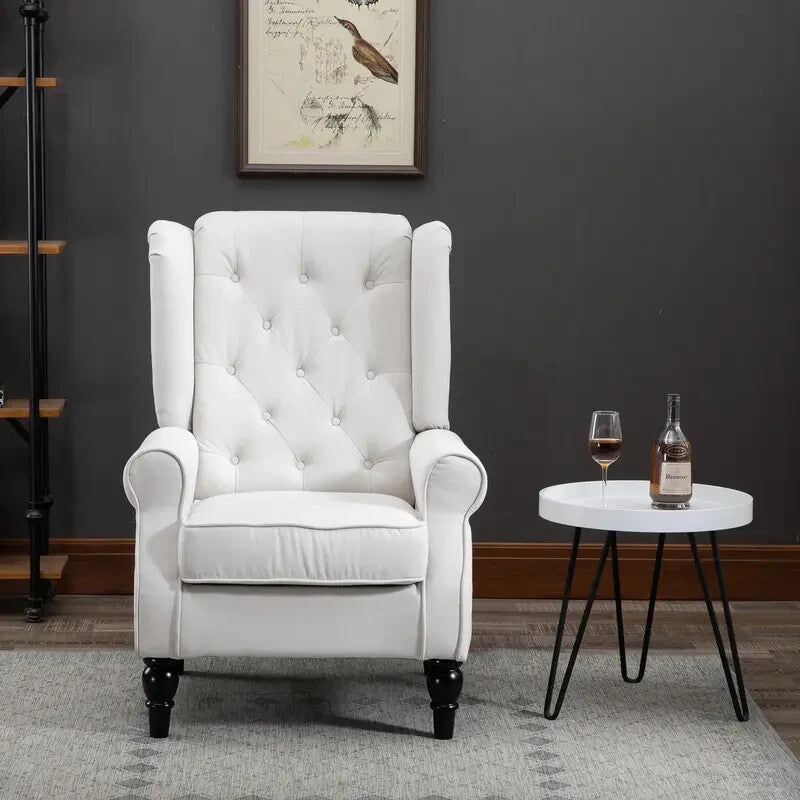 Cream Wingback Accent Armchair Linen Tufted High Back Chair Wood Legs