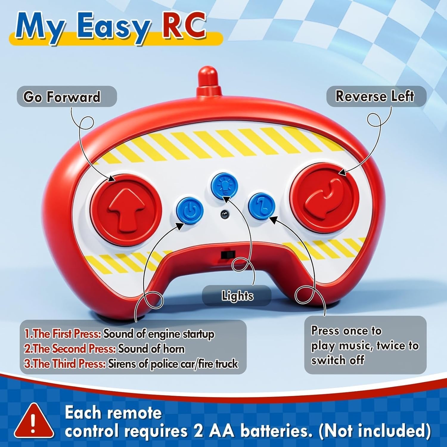 Toddler RC Police Car & Fire Truck Toy Set Lights Sounds Gift Kids 2–4