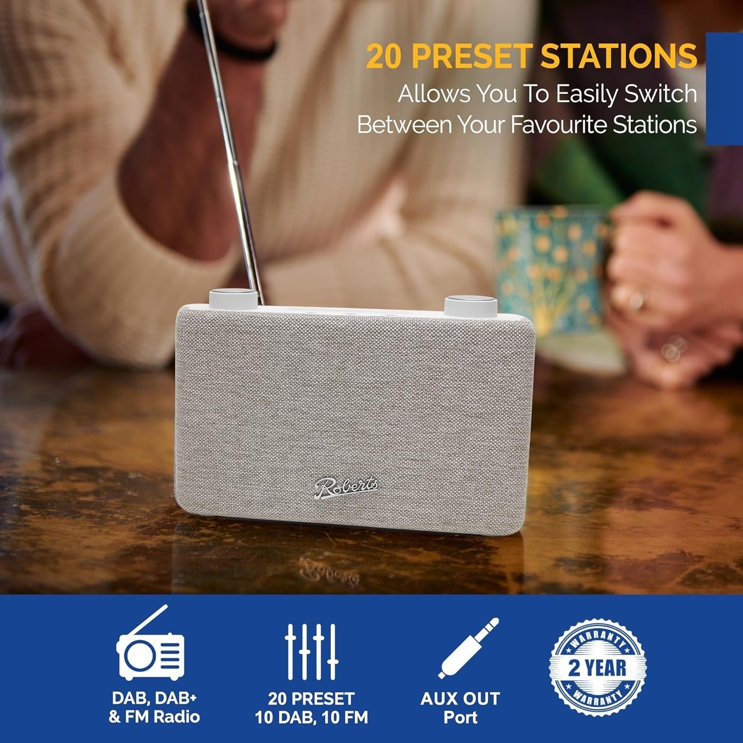 Portable DAB/FM Digital Radio Battery USB-C Compact White