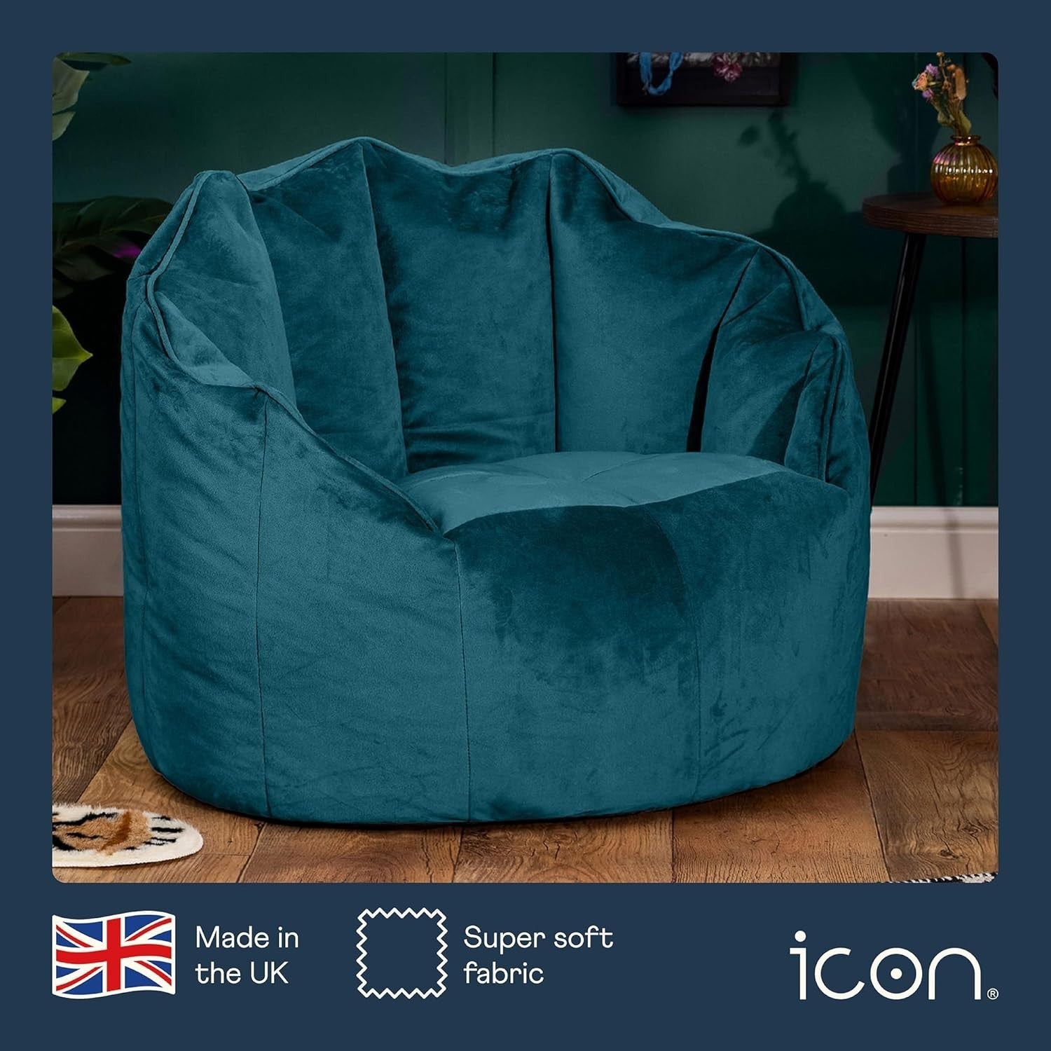 Teal Velvet Bean Bag Chair Adult Large Lounge Seat Soft Home Comfort