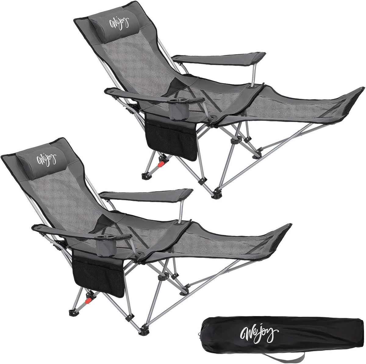 2x Recliner Folding Camping Chairs Footrest Headrest Cup Holder Travel