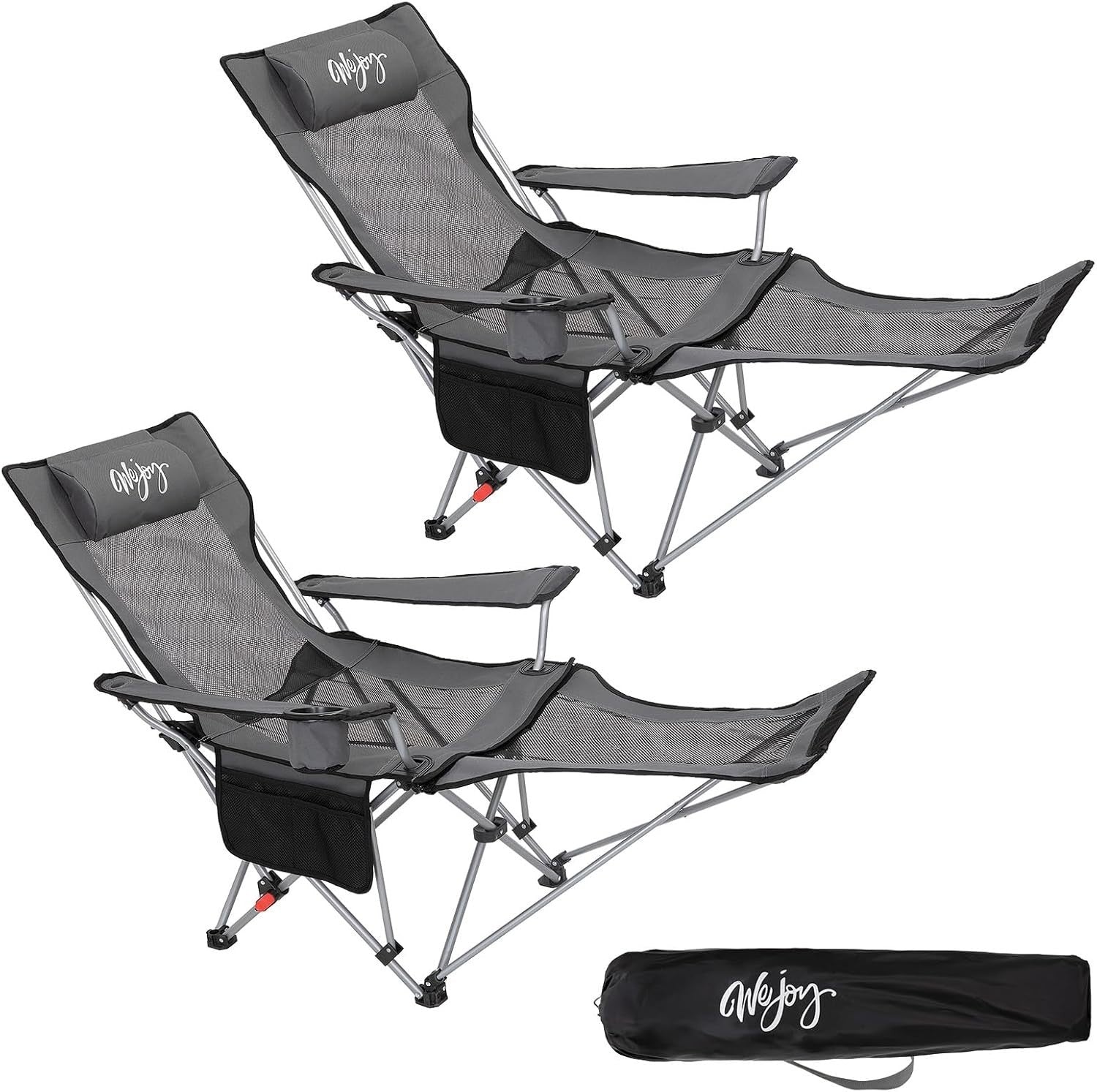 2x Recliner Folding Camping Chairs Footrest Headrest Cup Holder Travel
