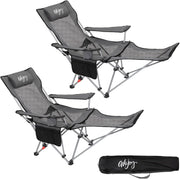 2x Recliner Folding Camping Chairs Footrest Headrest Cup Holder Travel