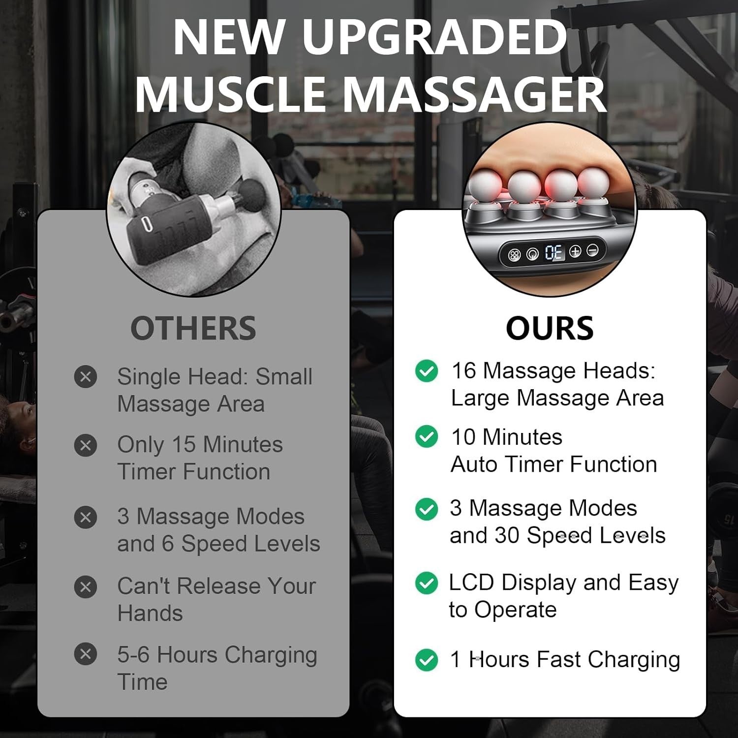 Deep Tissue Massage Gun 16 Head Full Body Massager 30 Speed Pain Relief