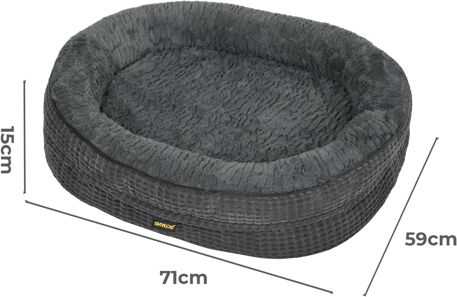 Medium Orthopedic Dog Bed 71x59x15cm Bolster Washable Grey