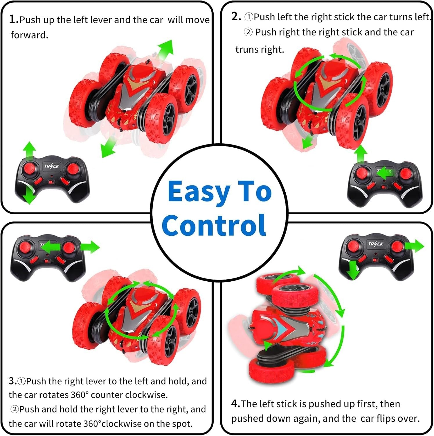 4WD RC Stunt Car, 360° Flips Rotating Remote Control Car 2.4GHz Toy Gift for Kid