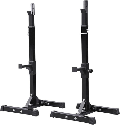 Professional Adjustable Squat Rack – Heavy-Duty Black Frame with Safety Spotters