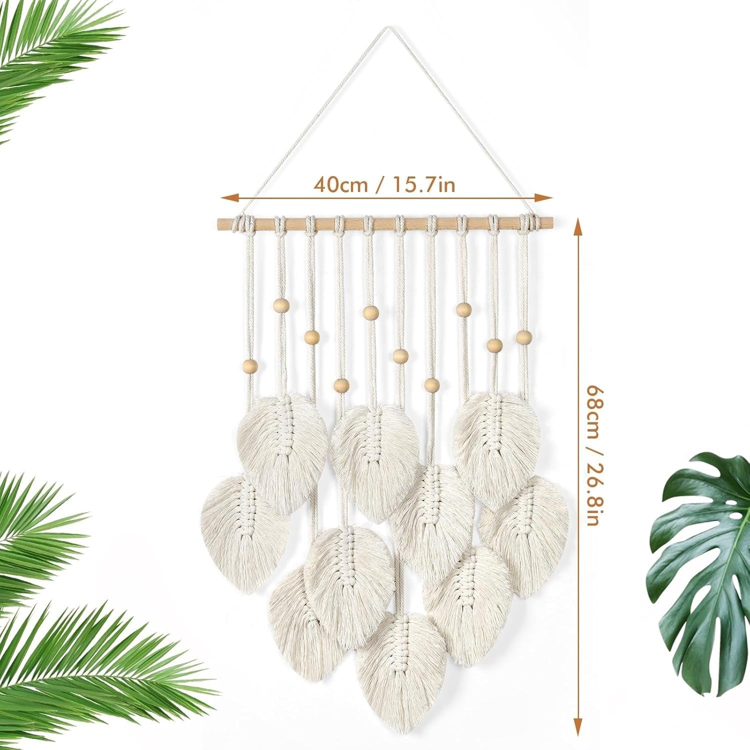 Green Boho Macrame Wall Hanging Handmade Leaves Tapestry 15.8x26.8"