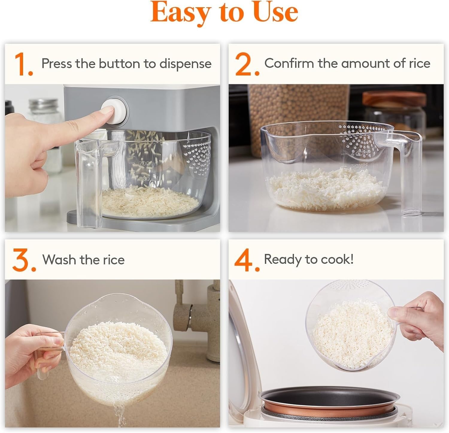 25lb Rice Dispenser Storage Container BPA Free Airtight w Cup