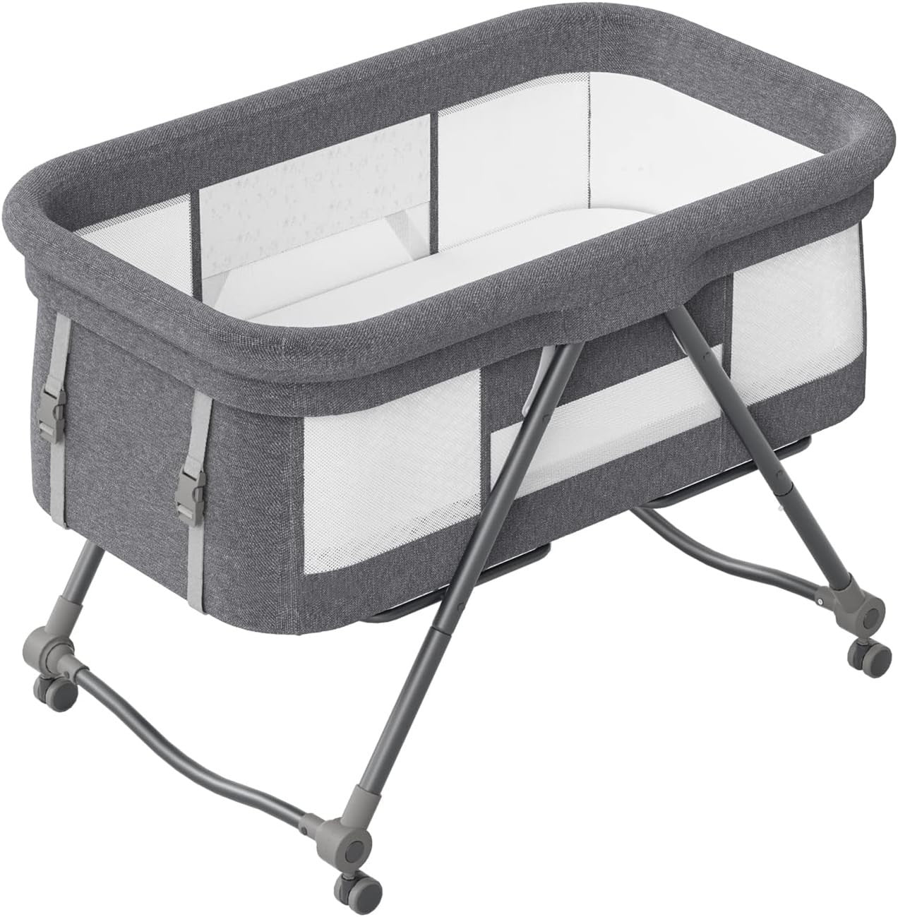 Portable Travel Cot with Mattress Rocking Bassinet Bedside Crib Silent Wheels