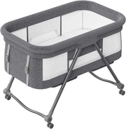 Portable Travel Cot with Mattress Rocking Bassinet Bedside Crib Silent Wheels
