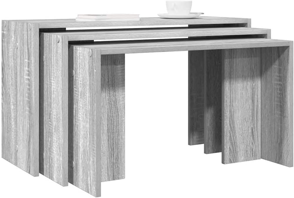 Grey Nesting End Side Tables Set of 3 Modern Space Saving Durable Engineered Woo