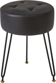 Black PU Round Footrest Stool – Velvet-Soft Vanity Seat with Gold Legs