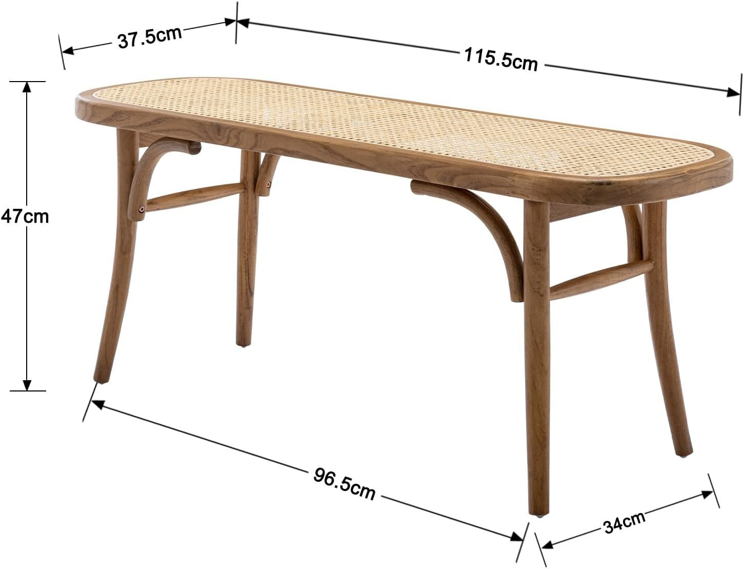 Natural Rattan Ottoman Bench with Wood Legs – Retro Hallway & Dining Seat