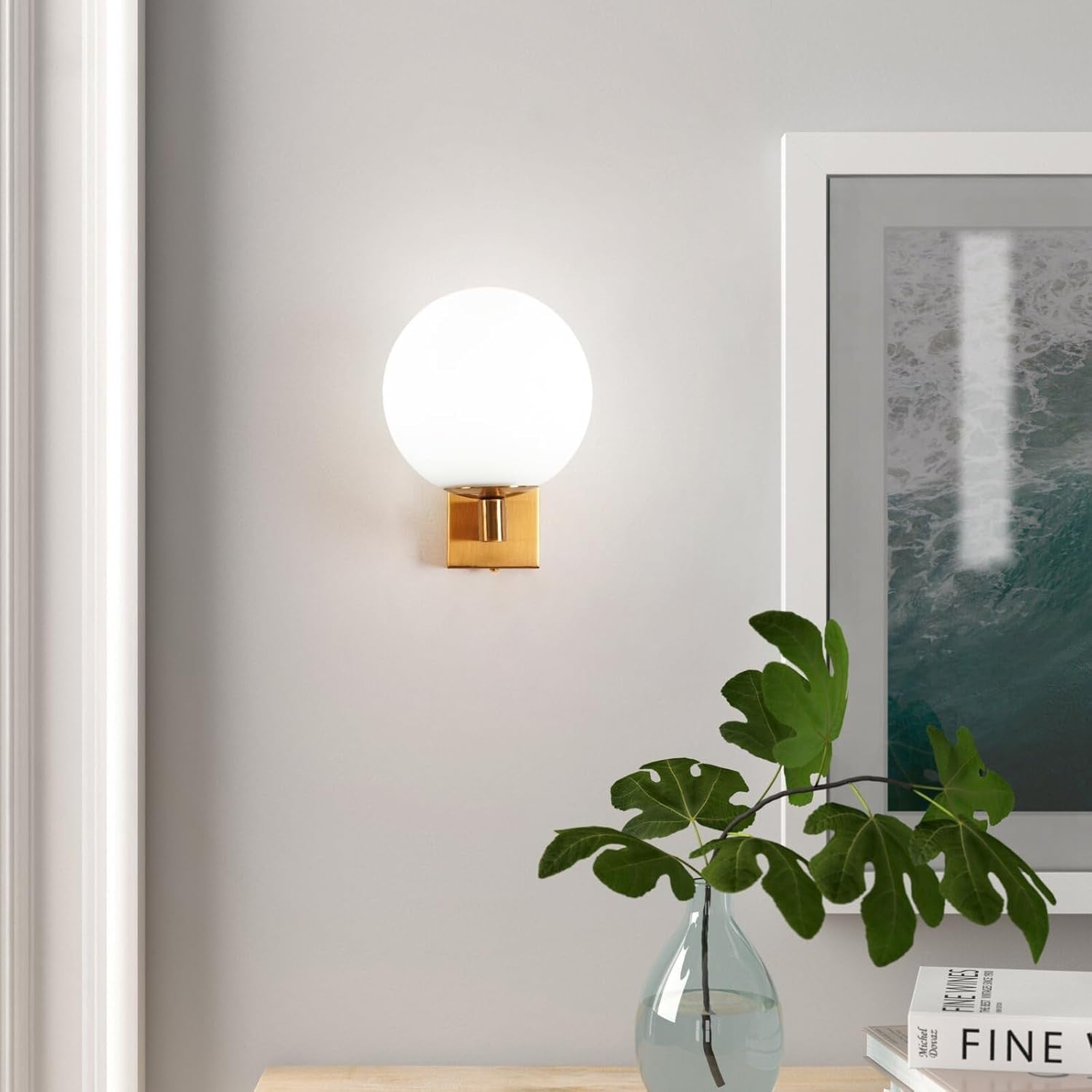 Modern Glass Globe Wall Light, Minimalist LED Sconce for Bedroom